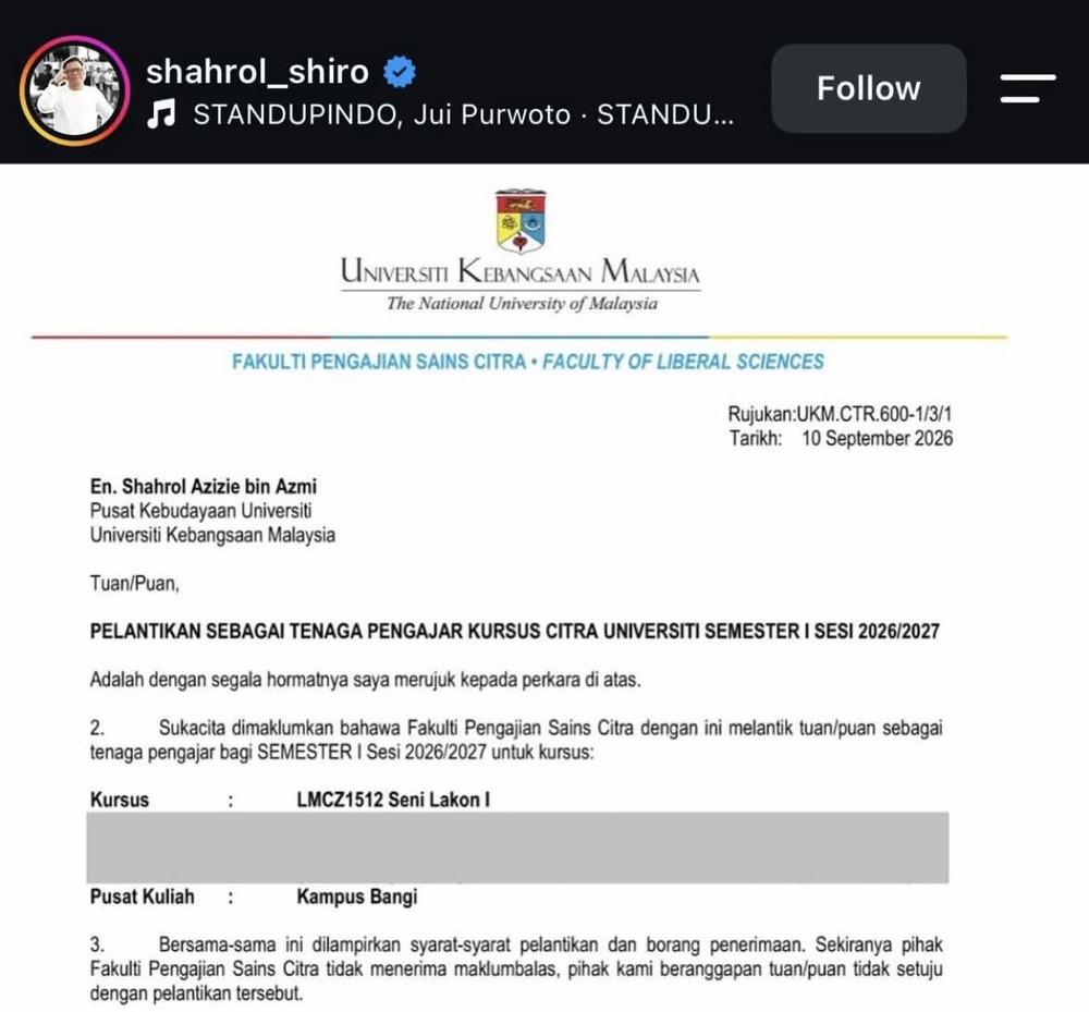Image from: Shahrol Shiro hanya pengajar sambilan, kendali latihan amali ‘stand-up comedy’ – UKM