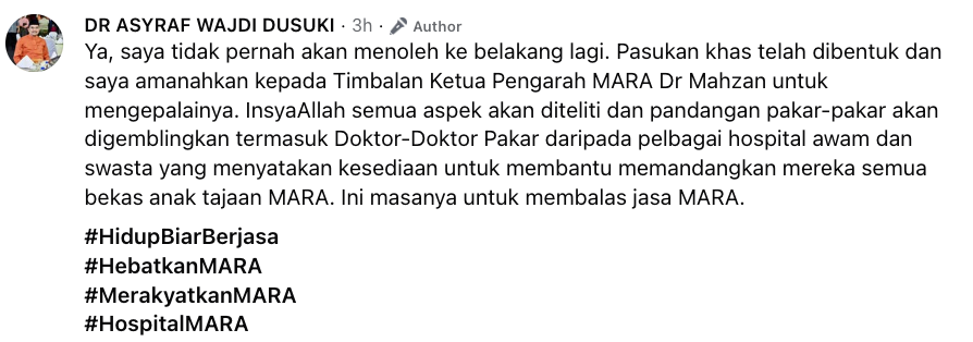 Image from: Bukan isu perkauman! Asyraf Wajdi pertahan idea wujudkan Hospital MARA