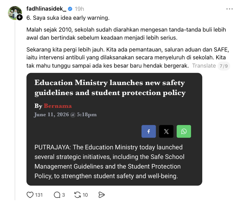 Image from: Buli: Asyraf Wajdi beri tujuh langkah ‘radikal’, Fadhlina jawab banyak sudah & sedang dibuat!