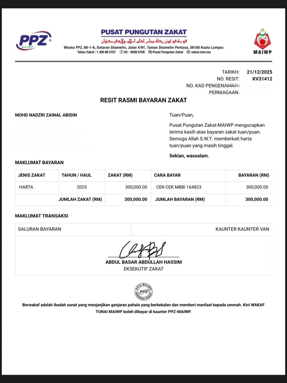 Image from: Jep Sepahtu tunjuk bukti resit bayar zakat! Bidas -“Kalau sembang semua orang boleh, lagi lagi zaman podcast”