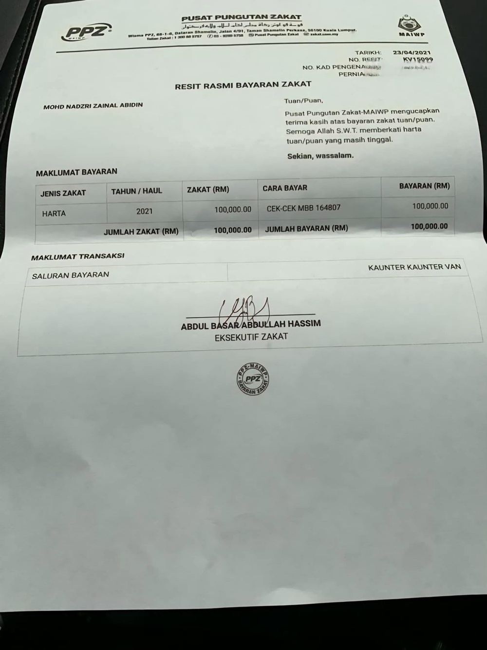 Image from: Jep Sepahtu tunjuk bukti resit bayar zakat! Bidas -“Kalau sembang semua orang boleh, lagi lagi zaman podcast”