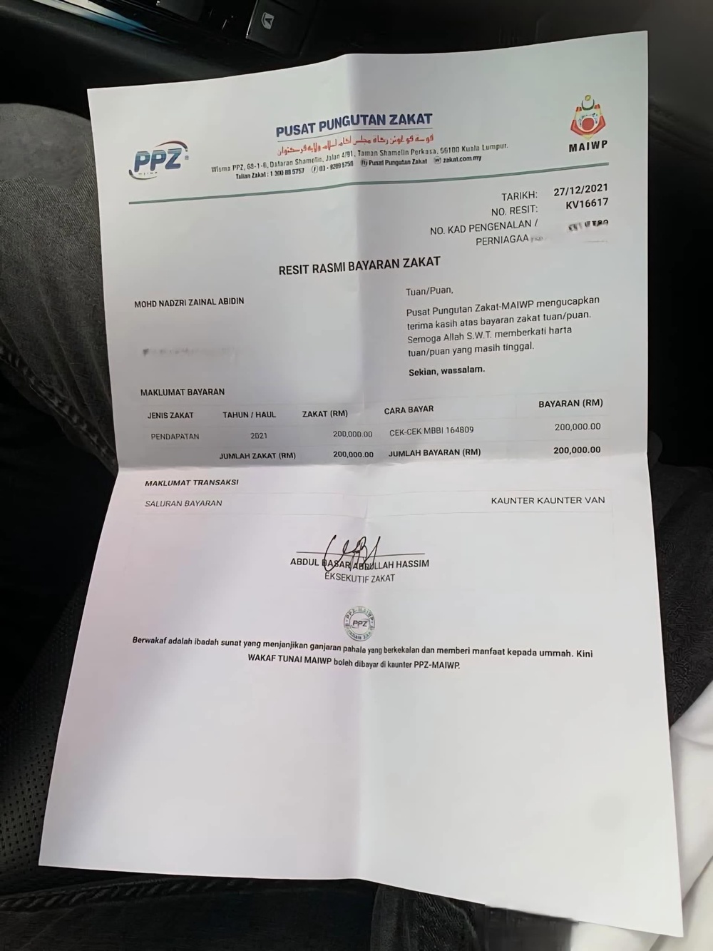 Image from: Jep Sepahtu tunjuk bukti resit bayar zakat! Bidas -“Kalau sembang semua orang boleh, lagi lagi zaman podcast”