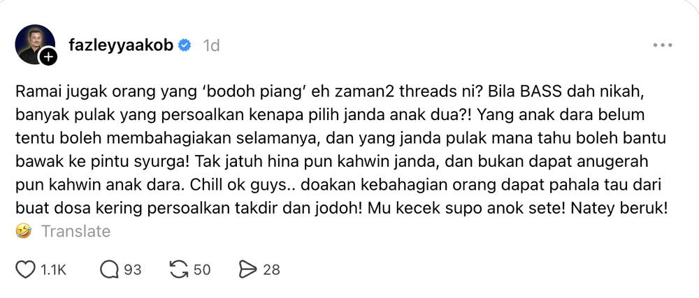 Image from: “Tak jatuh hina pun kahwin janda!” – Fazley Yaakob selar netizen persoal pilihan Syed Saddiq