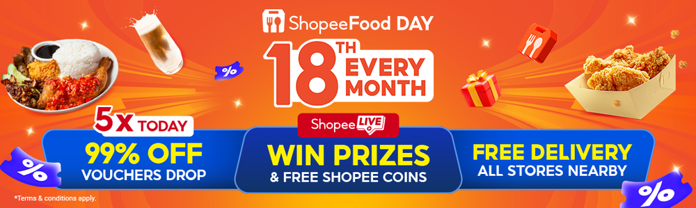 Enjoy 99% discounts, free delivery, and exciting prizes this ShopeeFood Day on 18 May 2026.