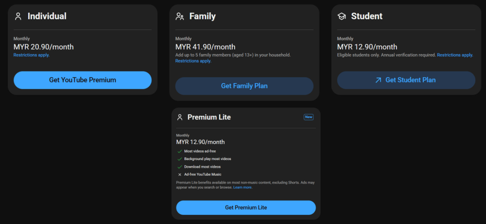 Image from: YouTube Premium Lite Is Now In Malaysia