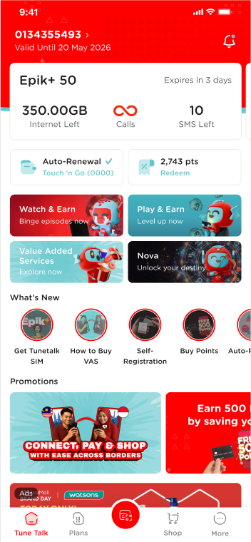 Image from: Tune Talk Launches In-App Shopping Platform