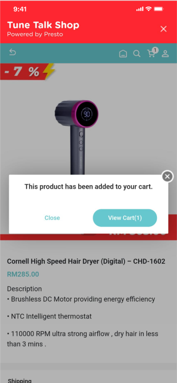 Image from: Tune Talk Launches In-App Shopping Platform