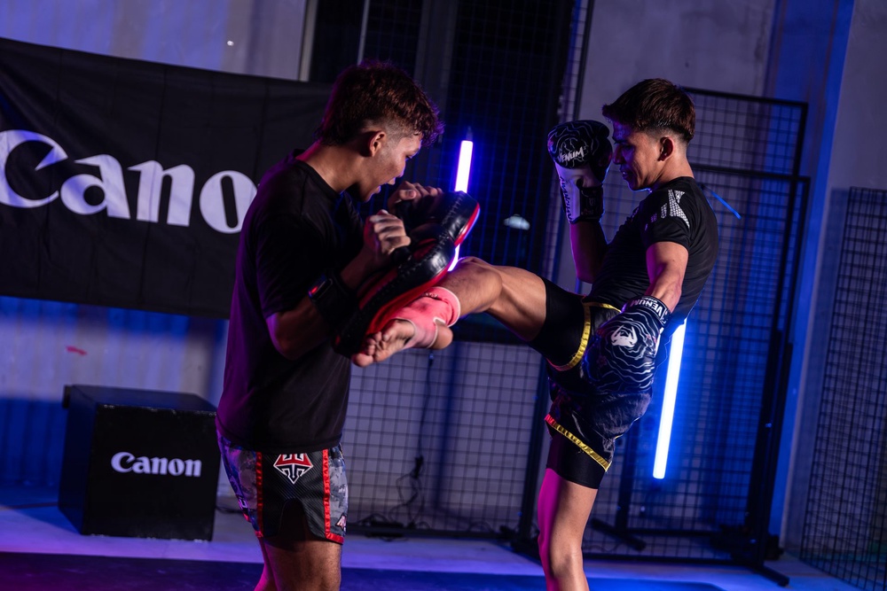 Muay Thai performance shooting scene at the Canon EOS R8 Mark II event
