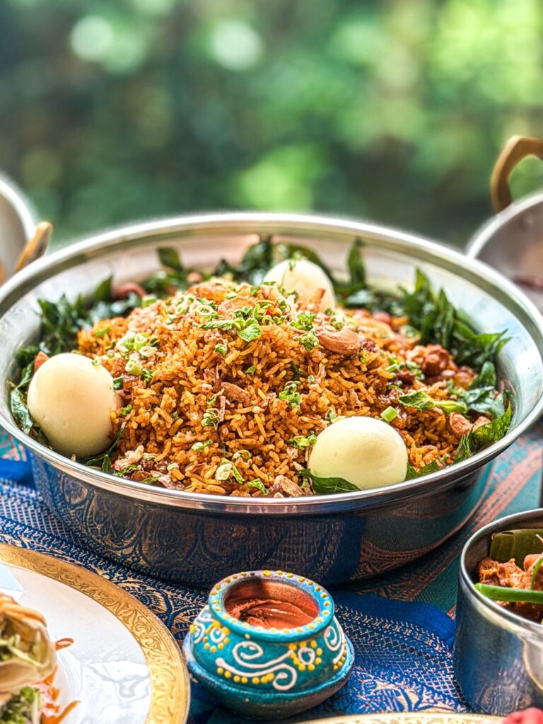 Biryani with boiled eggs and curry leaves at Le Méridien Putrajaya Deepavali buffet