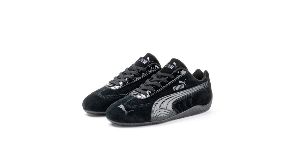 PUMA Speedcat Croc in black suede with glossy patent croc details