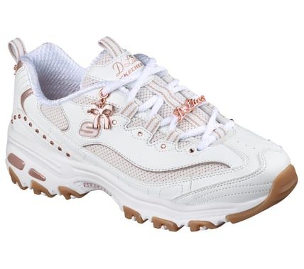 Skechers D'Lites 20th Anniversary sneaker in White Rose Gold