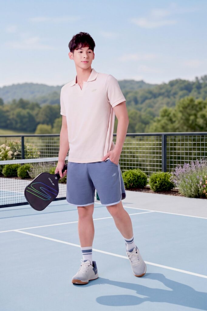 Player holding a Skechers pickleball paddle on court