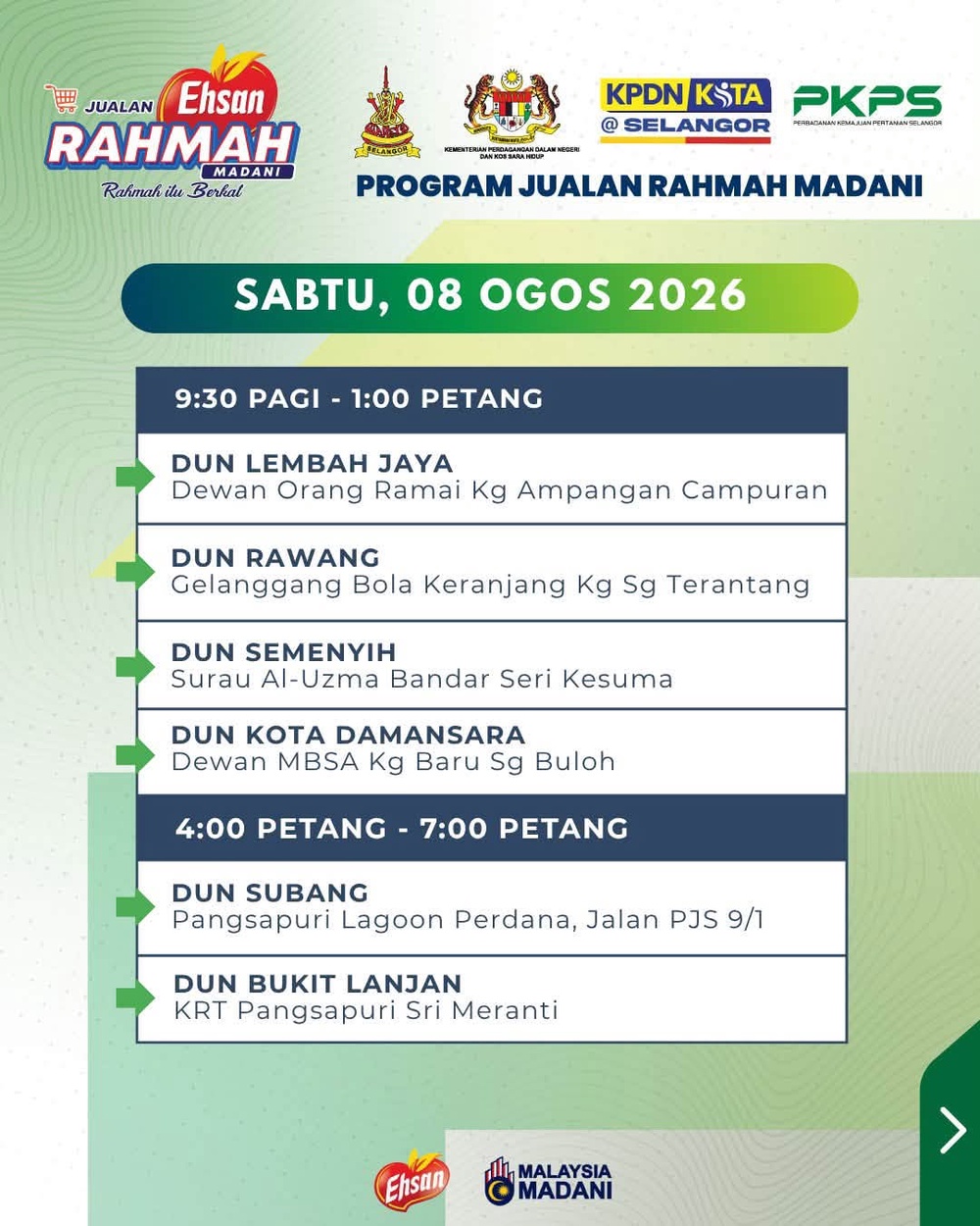 可能是包含下列内容的图片:上面的文字是“JUALAN Ehsan RAHMAH MADANI Rahmah đu นน Berhal KPDN KSTA @ SELANGOR 選か版 0