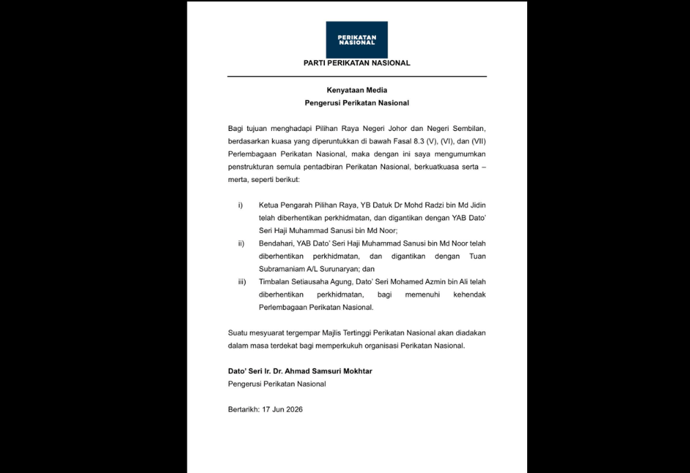 Image from: Azmin, Radzi dropped in Perikatan leadership reshuffle
