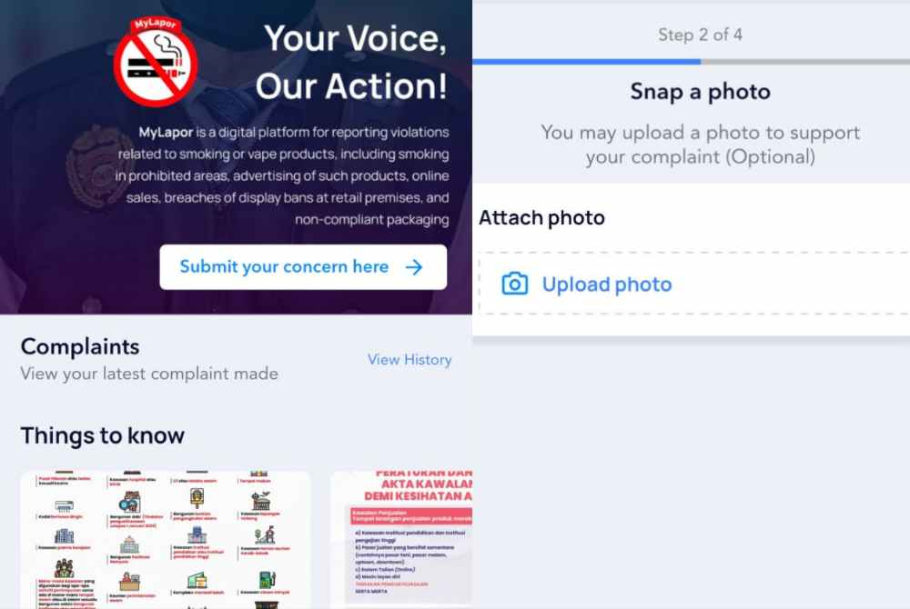 Image from: Spotted someone smoking where it’s banned? Here’s how to report them through MySejahtera