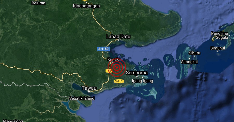 Image from: Gempa Bumi Magnitud 3.7 Dikesan 88km Dari Utara Sandakan