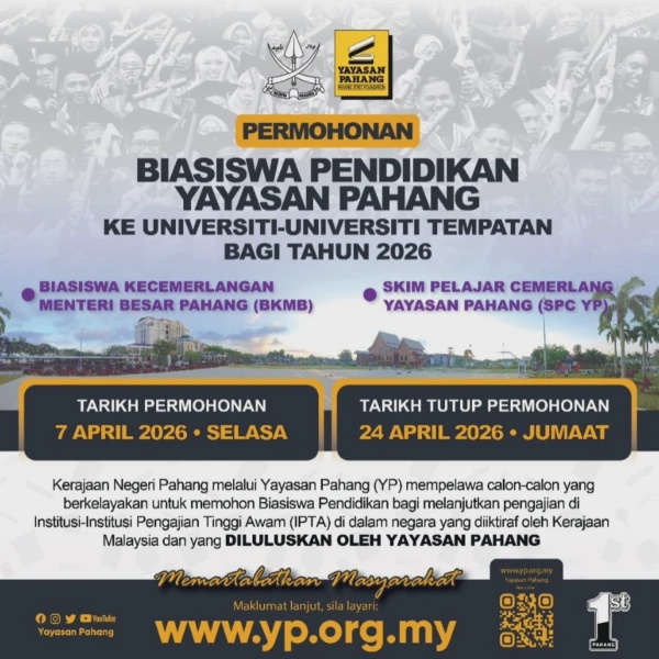 Image from: Peluang Emas Anak Pahang: Biasiswa BKMB & SPC YP 2026 Kini Dibuka
