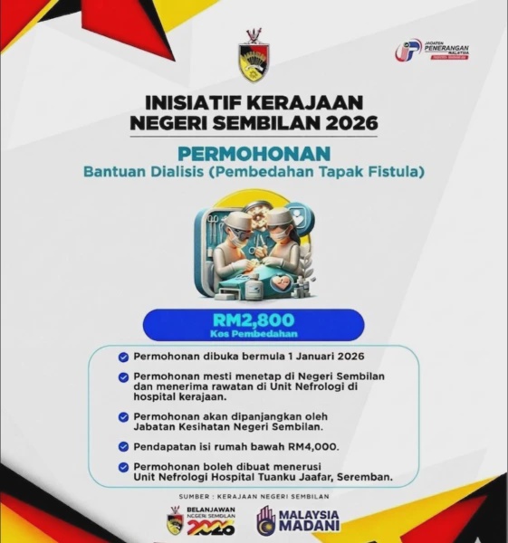 Image from: Kerajaan Negeri Sembilan Tawar RM2,800 Bantuan Dialisis 2026, Ini Caranya