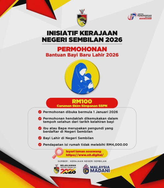 Image from: Bantuan Bayi Baru Lahir Negeri Sembilan 2026: Inisiatif RM100 SSPN