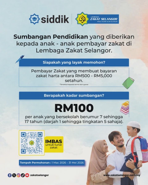 Image from: SIDDIK: Bantuan RM100 SSPN Anak Pembayar Zakat Selangor Kini Dibuka
