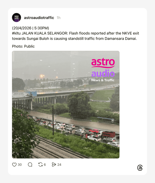 Image from: Orang Awam Kongsi Keadaan Banjir Kilat Di Beberapa Kawasan Selangor