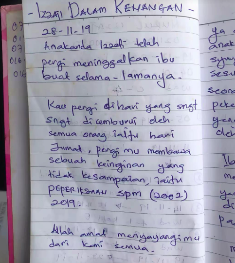 Image from: Terjumpa Diari Ibu, Gadis Sebak Baca Luahan Tentang Pemergian Arwah Kakaknya