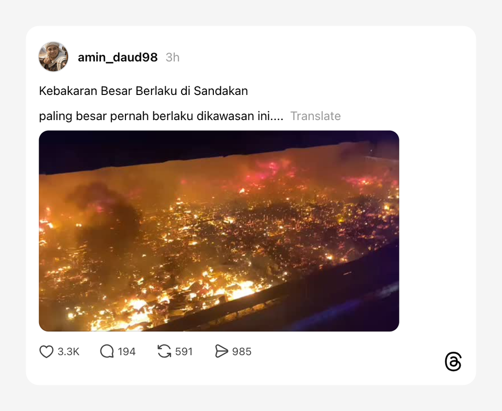 Image from: Kebakaran Besar Di Sandakan, Hampir 200 Rumah Hangus