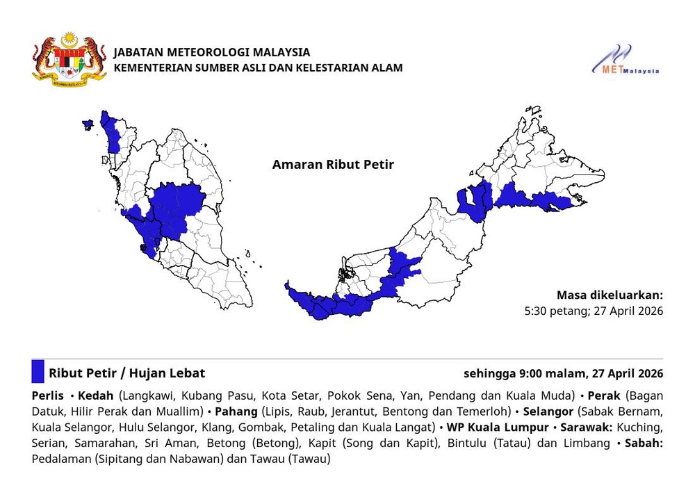 Image from: 7 Negeri, 1 Wilayah Diramal Hujan Lebat Malam Ini