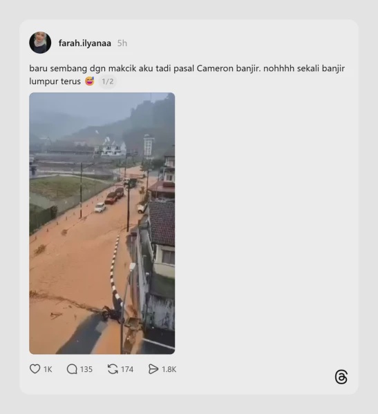 Image from: Hujan Lebat Akibatkan Banjir Kilat Di Cameron Highlands