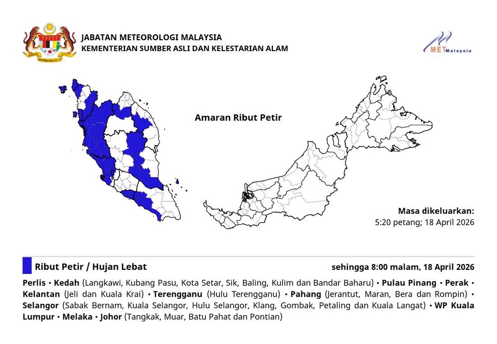 Image from: Hujan Lebat Di 10 Negeri, 1 Wilayah Hingga Malam Ini