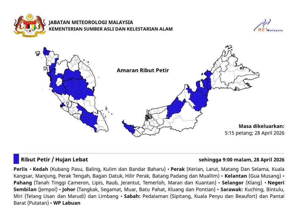 Image from: Amaran Hujan Lebat Di 10 Negeri, 1 Wilayah Hingga Malam Ini