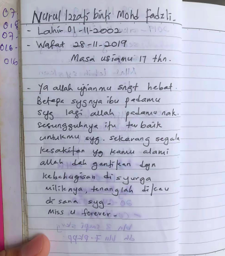 Image from: Terjumpa Diari Ibu, Gadis Sebak Baca Luahan Tentang Pemergian Arwah Kakaknya