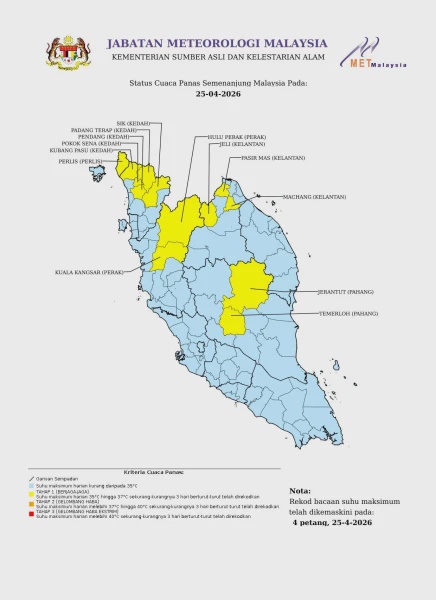 Image from: Cuaca Panas: 13 Kawasan Di Semenanjung Pada Tahap Berjaga-Jaga