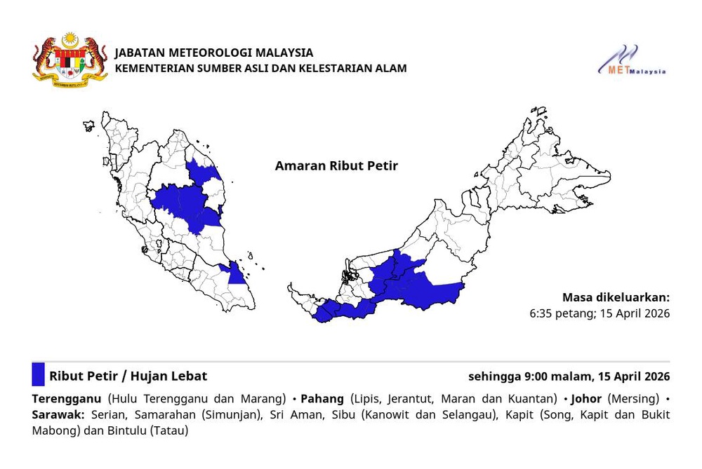 Image from: Hujan Lebat Diramal Di 4 Negeri Malam Ini