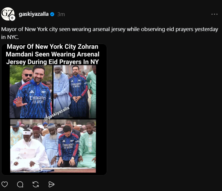 Image from: Zohran Kongsi Suasana Aidiladha Di New York, Sekali Baju Arsenal Pula Jadi Tumpuan