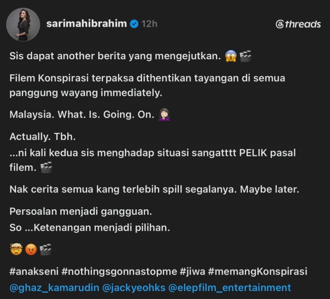 Image from: Pelakon Tertanya-Tanya Kenapa Filem Konspirasi Lakonan Mereka Diberhentikan Tayangan
