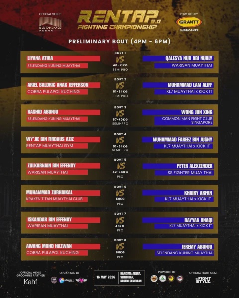 Image from: Rentap Fighting Championship 8.0 Bawa Aksi Muay Thai Antarabangsa ke Negeri Sembilan 16 Mei Ini