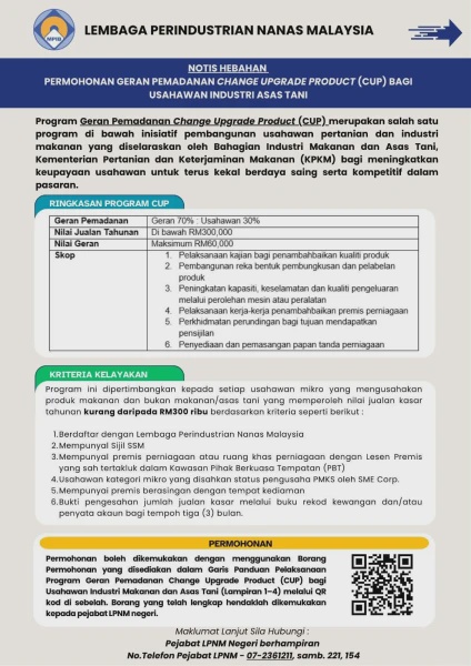 Image from: Program Geran Pemadanan Change Upgrade Product (CUP) Bantu Usahawan Mikro Berkembang