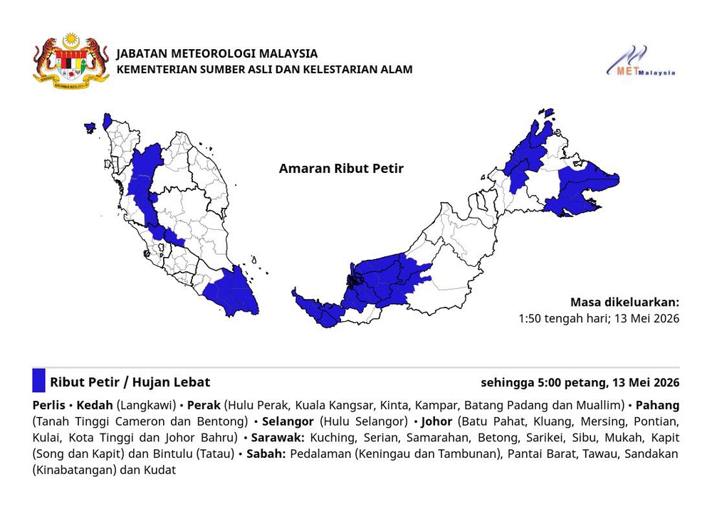 Image from: Ribut Petir, Hujan Lebat Diramal Landa Lapan Negeri Petang Ini