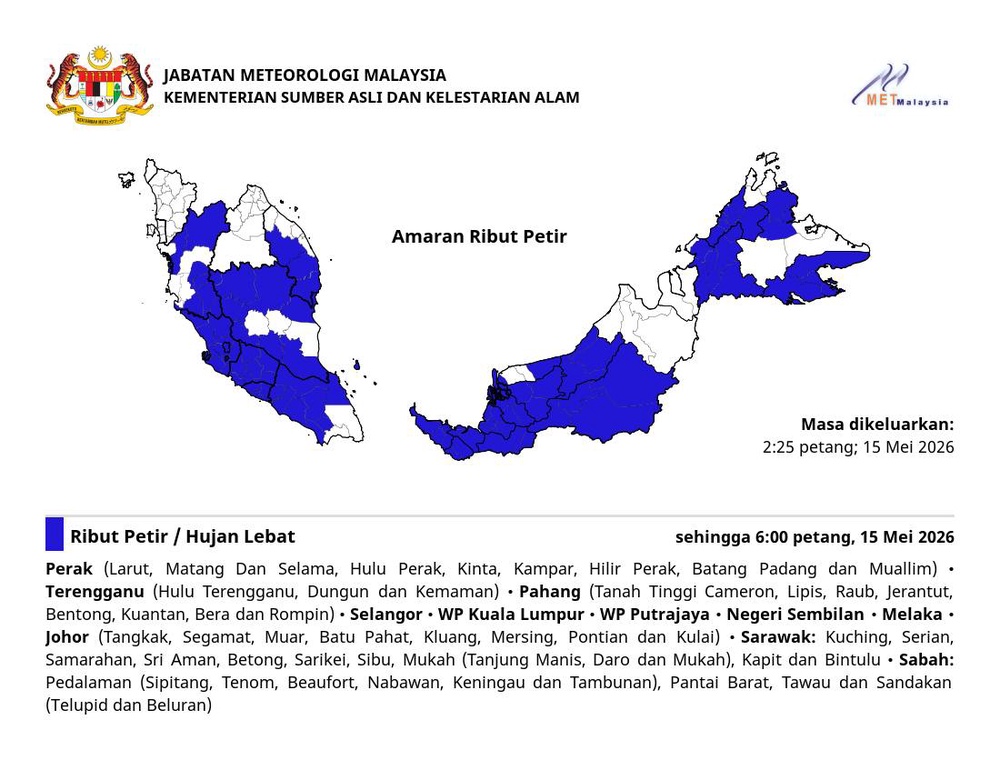 Image from: 9 Negeri, 2 Wilayah Diramal Hujan Lebat Petang Ini