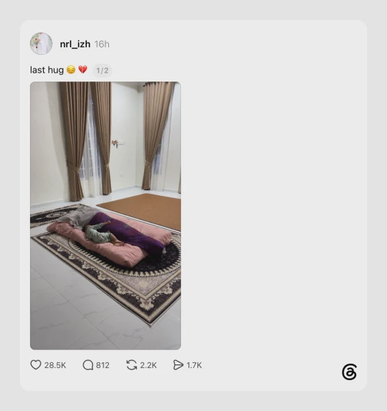 Image from: “Pelukan Terakhir…” Momen Anak Peluk Jasad Arwah Khairul Abdillah Undang Sebak