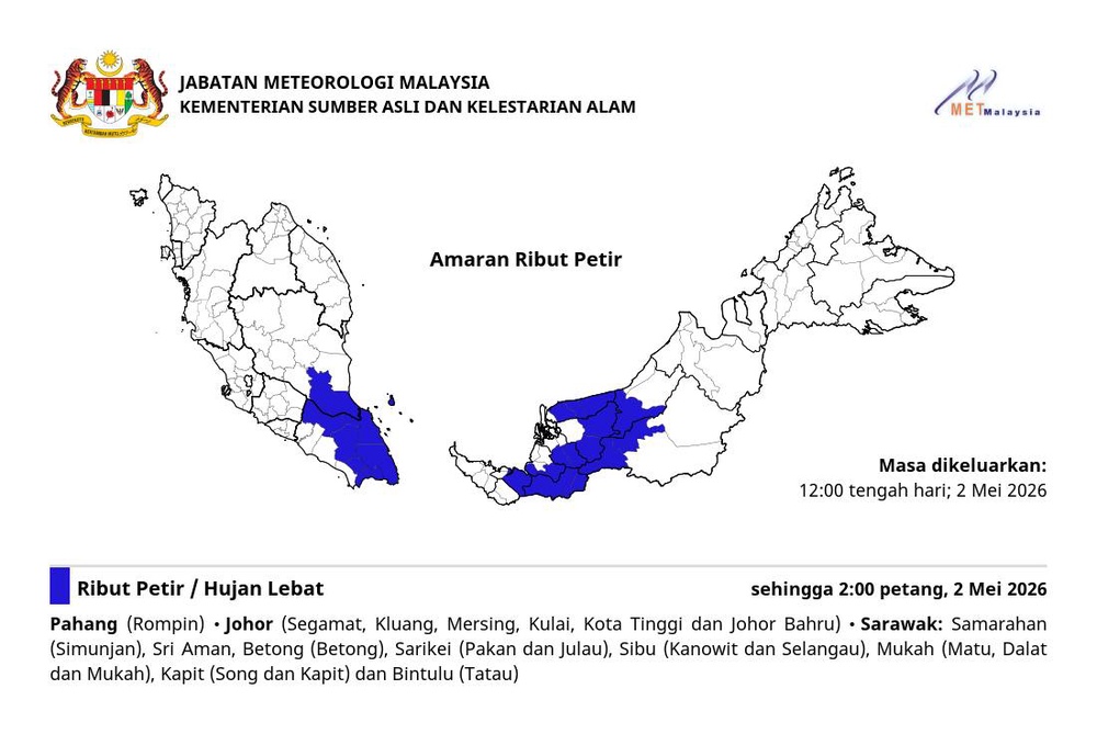 Image from: 3 Negeri Diramal Hujan Lebat Hingga Petang Ini