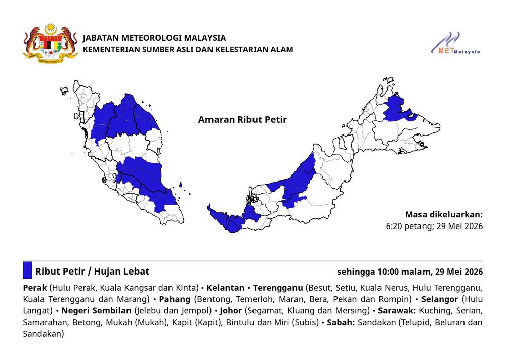 Image from: 9 Negeri Diramal Hujan Lebat & Ribut Petir Malam Ini