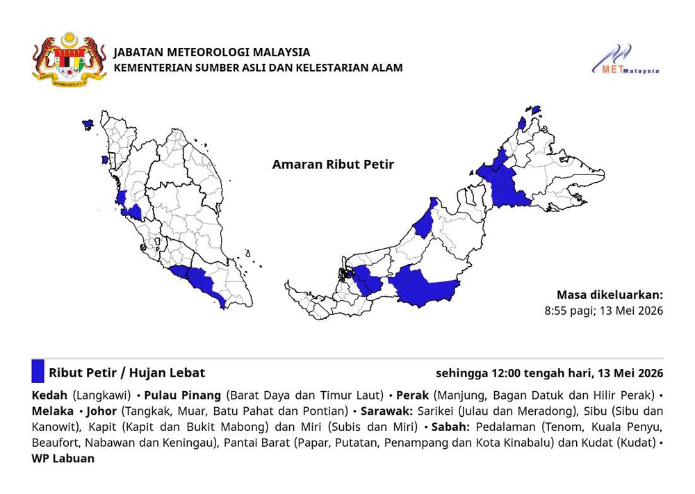 Image from: Amaran Ribut Petir, Hujan Lebat Di 7 Negeri & 1 WP Hingga Tengahari Ini