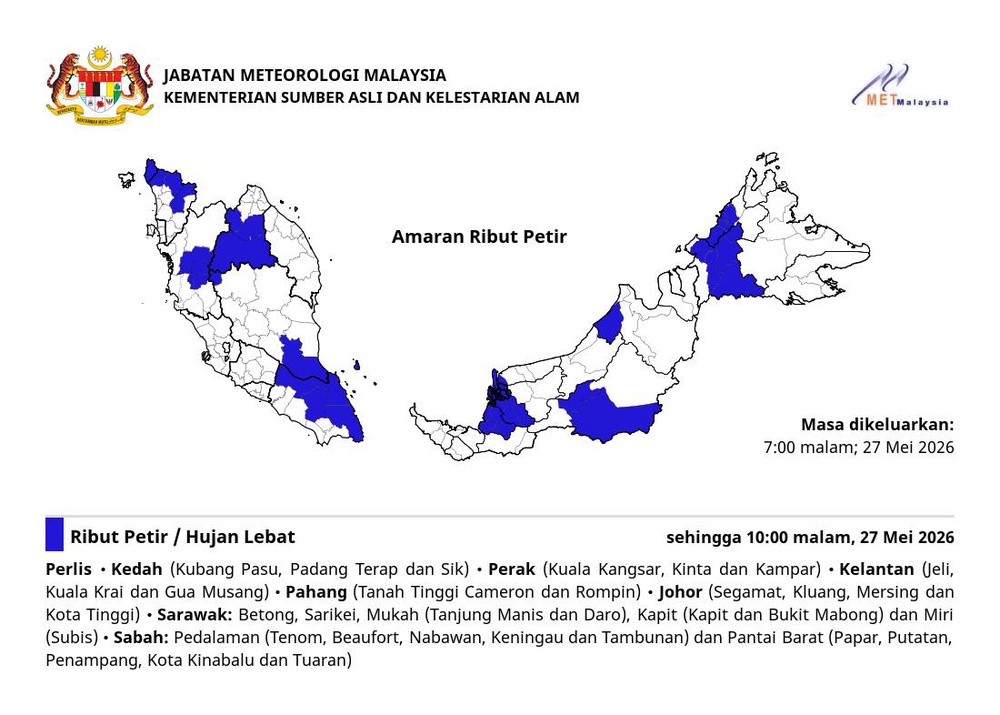 Image from: Lapan Negeri Diramal Hujan Lebat, Ribut Petir Malam Ini
