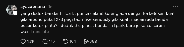 Image from: Misteri Bunyi Ketukan Jam 3 Pagi Di Puncak Alam, Ramai Tak Lena Tidur