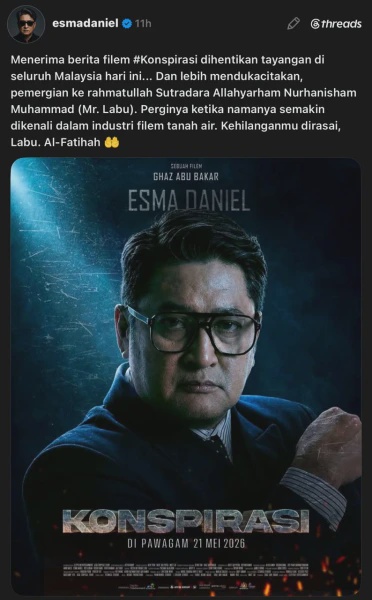 Image from: Pelakon Tertanya-Tanya Kenapa Filem Konspirasi Lakonan Mereka Diberhentikan Tayangan