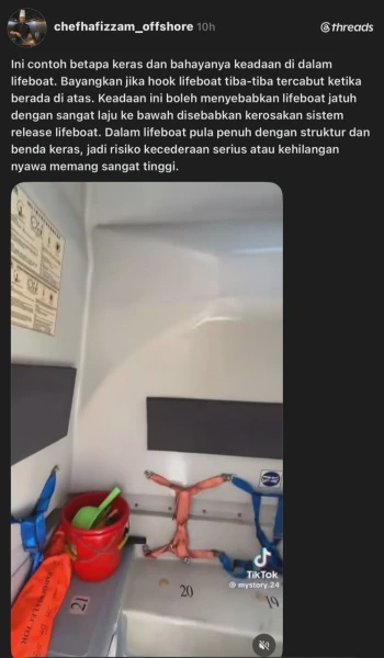 Image from: Rupanya Ini Keadaan Sebenar Dalam Lifeboat Pelantar Minyak Yang Ramai Tak Tahu