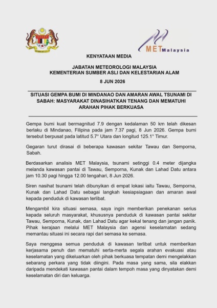 Image from: Gempa Bumi Mindanao & Amaran Awal Tsunami Di Sabah - METMalaysia