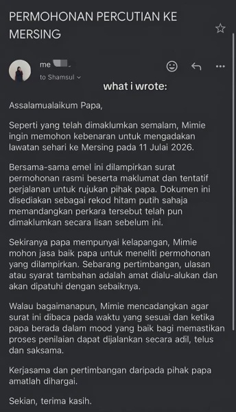 Image from: Wanita Minta Izin Bercuti, Sekali Jawapan E-mel Ayah Buat Ramai Terhibur